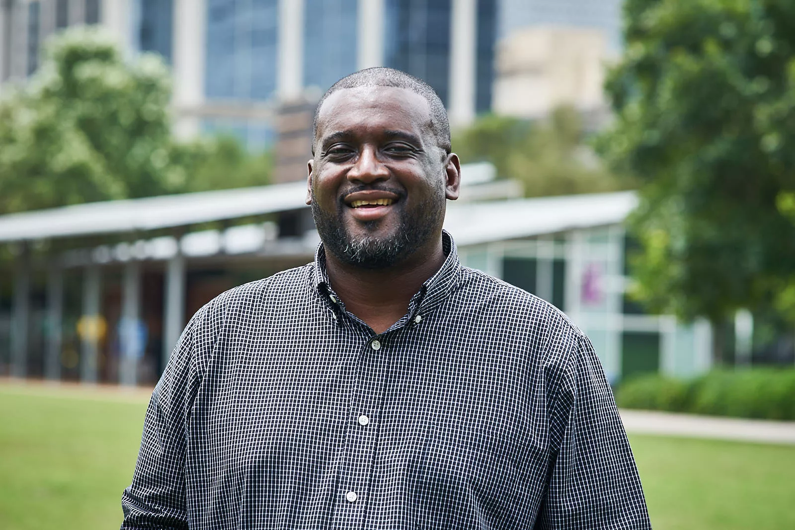 Lawrence Brinson outside his school